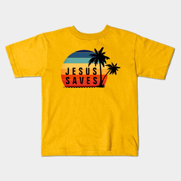 Jesus Saves Vintage Retro Sunset - Christian Kids T-Shirt by ChristianShirtsStudios